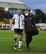 21 May 2021; David McMillan of Dundalk with Dundalk physiotherapist Danny Miller after their side's victory in the SSE Airtricity League Premier Division match between Dundalk and Shamrock Rovers at Oriel Park in Dundalk, Louth. Photo by Ben McShane/Sportsfile