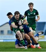 8 May 2021; Kieran Marmion of Connacht is tackled by Scott Fardy and Cian Kelleher of Leinster during the Guinness PRO14 Rainbow Cup match between Connacht and Leinster at The Sportsground in Galway. Photo by Brendan Moran/Sportsfile