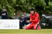 22 May 2021; Greg Ford of Munster Reds catches out Kevin O'Brien of Leinster Lighting during the Cricket Ireland InterProvincial Cup 2021 match between Munster Reds and Leinster Lightning at Pembroke Cricket Club in Dublin. Photo by Harry Murphy/Sportsfile
