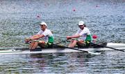 22 May 2021; Philip Doyle and Ronan Byrne of Ireland compete in the A/B semi-final of the Men’s Double Sculls during day two of the FISA World Cup Rowing II at Lake Gottersee in Lucerne, Switzerland. Photo by Roberto Bregani/Sportsfile