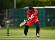 22 May 2021; Joshya Manley of Munster Reds bats during the Cricket Ireland InterProvincial Cup 2021 match between Munster Reds and Leinster Lightning at Pembroke Cricket Club in Dublin. Photo by Harry Murphy/Sportsfile