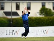 22 May 2021; Josh Little of Leinster Lighting makes the winning catch taking the wicket of Fionn Hand of Munster Reds during the Cricket Ireland InterProvincial Cup 2021 match between Munster Reds and Leinster Lightning at Pembroke Cricket Club in Dublin. Photo by Harry Murphy/Sportsfile