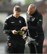 22 May 2021; Armagh manager Kieran McGeeney, left, and coach Kieran Donaghy prior to the Allianz Football League Division 1 North Round 2 match between Armagh and Tyrone at Athletic Grounds in Armagh. Photo by Ramsey Cardy/Sportsfile