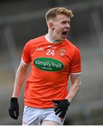22 May 2021; Conor Trubitt of Armagh celebrates after scoring his side's second goal during the Allianz Football League Division 1 North Round 2 match between Armagh and Tyrone at Athletic Grounds in Armagh. Photo by Ramsey Cardy/Sportsfile