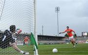 22 May 2021; Tyrone goalkeeper Niall Morgan saves a penalty from Stefan Campbell of Armagh during the Allianz Football League Division 1 North Round 2 match between Armagh and Tyrone at Athletic Grounds in Armagh. Photo by Ramsey Cardy/Sportsfile