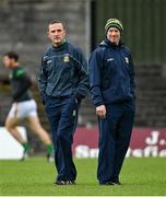 16 May 2021; Meath manager Andy McEntee, left, and selector Donal Curtis prior to the Allianz Football League Division 2 North Round 1 match between Meath and Westmeath at Páirc Tailteann in Navan, Meath. Photo by Ramsey Cardy/Sportsfile