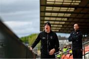 22 May 2021; Armagh coach Kieran Donaghy, left, and selector Ciaran McKeever during the Allianz Football League Division 1 North Round 2 match between Armagh and Tyrone at Athletic Grounds in Armagh. Photo by Ramsey Cardy/Sportsfile