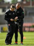 22 May 2021; Armagh manager Kieran McGeeney, left, and coach Kieran Donaghy prior to the Allianz Football League Division 1 North Round 2 match between Armagh and Tyrone at Athletic Grounds in Armagh. Photo by Ramsey Cardy/Sportsfile