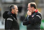 22 May 2021; Tyrone joint-managers Brian Dooher, left, and Feargal Logan prior to the Allianz Football League Division 1 North Round 2 match between Armagh and Tyrone at Athletic Grounds in Armagh. Photo by Ramsey Cardy/Sportsfile