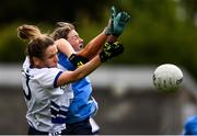 23 May 2021; Laura McGinley of Dublin in action against Eimear Fennell of Waterford during the Lidl Ladies Football National League Division 1B Round 1 match between Dublin and Waterford at Parnell Park in Dublin. Photo by Ben McShane/Sportsfile