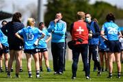 23 May 2021; Dublin manager Mick Bohan talks to his side after their victory in the Lidl Ladies Football National League Division 1B Round 1 match between Dublin and Waterford at Parnell Park in Dublin. Photo by Ben McShane/Sportsfile