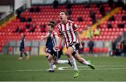 24 May 2021; Joe Thomson of Derry City celebrates after scoring his side's second goal during the SSE Airtricity League Premier Division match between Derry City and St Patrick's Athletic at Ryan McBride Brandywell Stadium in Derry. Photo by David Fitzgerald/Sportsfile