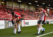24 May 2021; Joe Thomson of Derry City, left, celebrates after scoring his side's second goal with team-mates during the SSE Airtricity League Premier Division match between Derry City and St Patrick's Athletic at Ryan McBride Brandywell Stadium in Derry. Photo by David Fitzgerald/Sportsfile
