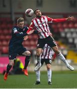 24 May 2021; Darren Cole of Derry City in action against Ian Bermingham of St Patrick's Athletic during the SSE Airtricity League Premier Division match between Derry City and St Patrick's Athletic at Ryan McBride Brandywell Stadium in Derry. Photo by David Fitzgerald/Sportsfile