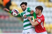24 May 2021; Danny Mandroiu of Shamrock Rovers and Niall Morahan of Sligo Rovers during the SSE Airtricity League Premier Division match between Shamrock Rovers and Sligo Rovers at Tallaght Stadium in Dublin. Photo by Stephen McCarthy/Sportsfile