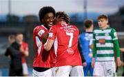 24 May 2021; Walter Figueira, left, and Jordan Gibson of Sligo Rovers celebrate followng the SSE Airtricity League Premier Division match between Shamrock Rovers and Sligo Rovers at Tallaght Stadium in Dublin. Photo by Stephen McCarthy/Sportsfile