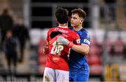 24 May 2021; Sligo Rovers goalkeeper Ed McGinty and team-mate John Mahon embrace following the SSE Airtricity League Premier Division match between Shamrock Rovers and Sligo Rovers at Tallaght Stadium in Dublin. Photo by Stephen McCarthy/Sportsfile