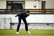 25 May 2021; David O'Halloran of Leinster Lightning warms up before the Cricket Ireland InterProvincial Cup 2021 match between North West Warriors and Leinster Lightning at Eglinton Cricket Club in Derry. Photo by David Fitzgerald/Sportsfile