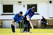 25 May 2021; Andy McBrine of North West Warriors hits for run number 50 during the Cricket Ireland InterProvincial Cup 2021 match between North West Warriors and Leinster Lightning at Eglinton Cricket Club in Derry. Photo by David Fitzgerald/Sportsfile