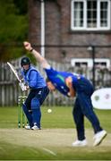 25 May 2021; Graham Hume of North West Warriors bowls to Kevin O'Brien of Leinster Lightning during the Cricket Ireland InterProvincial Cup 2021 match between North West Warriors and Leinster Lightning at Eglinton Cricket Club in Derry. Photo by David Fitzgerald/Sportsfile