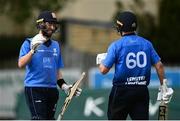 25 May 2021; Andrew Balbirnie, left, and Barry McCarthy of Leinster Lightning celebrate following their side's victory in the Cricket Ireland InterProvincial Cup 2021 match between North West Warriors and Leinster Lightning at Eglinton Cricket Club in Derry. Photo by David Fitzgerald/Sportsfile