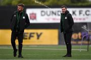 21 May 2021; Shamrock Rovers manager Stephen Bradley, right, and Shamrock Rovers sporting director Stephen McPhail before the SSE Airtricity League Premier Division match between Dundalk and Shamrock Rovers at Oriel Park in Dundalk, Louth. Photo by Ben McShane/Sportsfile