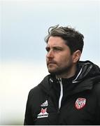 24 May 2021; Derry City manager Ruaidhrí Higgins during the SSE Airtricity League Premier Division match between Derry City and St Patrick's Athletic at Ryan McBride Brandywell Stadium in Derry. Photo by David Fitzgerald/Sportsfile