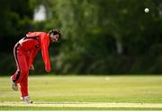 27 May 2021; Tyrone Kane of Munster Reds bowls during the Cricket Ireland InterProvincial Cup 2021 match between Munster Reds and Northern Knights at Pembroke Cricket Club in Dublin. Photo by Harry Murphy/Sportsfile