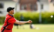27 May 2021; Fionn Hand of Munster Reds fields during the Cricket Ireland InterProvincial Cup 2021 match between Munster Reds and Northern Knights at Pembroke Cricket Club in Dublin. Photo by Harry Murphy/Sportsfile