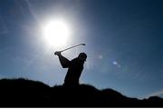 27 May 2021; Stuart Grehan of Ireland hits his tee shot on the 8th hole during day one of the Irish Challenge Golf at Portmarnock Golf Links in Dublin. Photo by Ramsey Cardy/Sportsfile