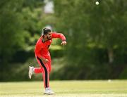 27 May 2021; Amish Sidhu of Munster Reds bowls during the Cricket Ireland InterProvincial Cup 2021 match between Munster Reds and Northern Knights at Pembroke Cricket Club in Dublin. Photo by Harry Murphy/Sportsfile