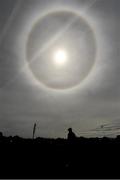 27 May 2021; A sun halo is seen during the Cricket Ireland InterProvincial Cup 2021 match between Munster Reds and Northern Knights at Pembroke Cricket Club in Dublin. Photo by Harry Murphy/Sportsfile