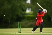27 May 2021; Seamus Lynch of Munster Reds is bowled out by Ruhan Pretorius of Northern Knights during the Cricket Ireland InterProvincial Cup 2021 match between Munster Reds and Northern Knights at Pembroke Cricket Club in Dublin. Photo by Harry Murphy/Sportsfile