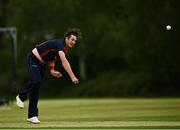 27 May 2021; Mark Adair of Northern Knights bowls during the Cricket Ireland InterProvincial Cup 2021 match between Munster Reds and Northern Knights at Pembroke Cricket Club in Dublin. Photo by Harry Murphy/Sportsfile