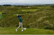 27 May 2021; Gavin Moynihan of Ireland watches his tee shot on the 16th hole during day one of the Irish Challenge Golf at Portmarnock Golf Links in Dublin. Photo by Ramsey Cardy/Sportsfile