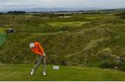 27 May 2021; Ryan Lumsden of Scotland watches his tee shot on the 16th hole during day one of the Irish Challenge Golf at Portmarnock Golf Links in Dublin. Photo by Ramsey Cardy/Sportsfile