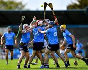 8 May 2021; Eoin Cody of Kilkenny is tackled by Dublin players, from left, Andrew Dunphy, Paddy Smyth, Seán Moran and Conor Burke during the Allianz Hurling League Division 1 Group B Round 1 match between Dublin and Kilkenny at Parnell Park in Dublin. Photo by Piaras Ó Mídheach/Sportsfile