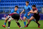 28 May 2021; Dan Sheehan of Leinster A is tackled by Jack Kelleher of Ireland U20 during the match between Ireland U20 and Leinster A at Energia Park in Dublin. Photo by Ramsey Cardy/Sportsfile