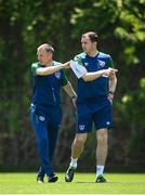 28 May 2021; Manager Jim Crawford, left, and assistant coach John O'Shea during a Republic of Ireland U21 training session in Marbella, Spain. Photo by Stephen McCarthy/Sportsfile