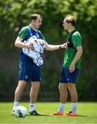 28 May 2021; Republic of Ireland assistant coach John O'Shea and Ryan Johansson, right, during a Republic of Ireland U21 training session in Marbella, Spain. Photo by Stephen McCarthy/Sportsfile