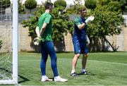 28 May 2021; Goalkeeping coach Rene Gilmartin and Dan Rose, left, during a Republic of Ireland U21 training session in Marbella, Spain. Photo by Stephen McCarthy/Sportsfile