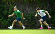 28 May 2021; Tyreik Wright and Louie Watson, right,  during a Republic of Ireland U21 training session in Marbella, Spain. Photo by Stephen McCarthy/Sportsfile