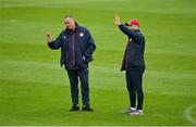 28 May 2021; St Patrick's Athletic manager Alan Mathews, left, and head coach Stephen O'Donnell before the SSE Airtricity League Premier Division match between St Patrick's Athletic and Dundalk at Richmond Park in Dublin. Photo by Seb Daly/Sportsfile