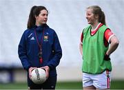 21 May 2021; Cork strength and conditioning coach Michelle Dullea with Róisín Phelan before the Lidl Ladies Football National League Division 1B Round 1 match between Cork and Tipperary at Páirc Uí Chaoimh in Cork. Photo by Piaras Ó Mídheach/Sportsfile