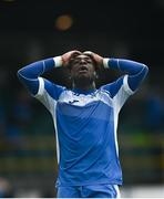 28 May 2021; Babatunde Owolabi of Finn Harps reacts to a missed opportunity during the SSE Airtricity League Premier Division match between Finn Harps and Sligo Rovers at Finn Park in Ballybofey, Donegal. Photo by David Fitzgerald/Sportsfile