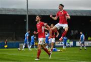 28 May 2021; Lewis Banks of Sligo Rovers, left, celebrates after scoring his side's second goal alongside team-mate Mark Byrne during the SSE Airtricity League Premier Division match between Finn Harps and Sligo Rovers at Finn Park in Ballybofey, Donegal. Photo by David Fitzgerald/Sportsfile