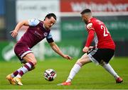 28 May 2021; James Brown of Drogheda United in action against Daniel Lafferty of Derry City during the SSE Airtricity League Premier Division match between Drogheda United and Derry City at Head in the Game Park in Drogheda, Louth. Photo by Eóin Noonan/Sportsfile
