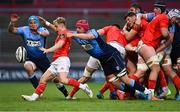 28 May 2021; Craig Casey of Munster is tackled by Cory Hill, right, and Olly Robinson of Cardiff Blues during the Guinness PRO14 Rainbow Cup match between Munster and Cardiff Blues at Thomond Park in Limerick. Photo by Piaras Ó Mídheach/Sportsfile