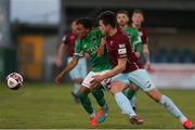 28 May 2021; Uniss Kargbo of Cork City in action against Jake Hegarty of Cobh Ramblers during the SSE Airtricity League First Division match between Cobh Ramblers and Cork City at St Colman's Park in Cobh, Cork. Photo by Michael P Ryan/Sportsfile