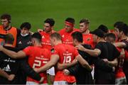 28 May 2021; CJ Stander of Munster with his team-mates in the huddle after their win in the Guinness PRO14 Rainbow Cup match between Munster and Cardiff Blues at Thomond Park in Limerick. Photo by Piaras Ó Mídheach/Sportsfile